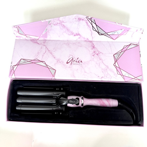 💗 ARIA BEAUTY “The Babe Waver” | Triple Barrel Hair Tool | Pink Marble 💗 BNIB - Picture 12 of 13